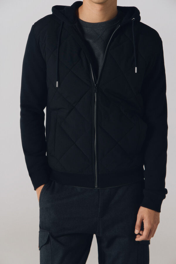 Cortefiel C&aacute;rdigan capucha tejido combinado Negro