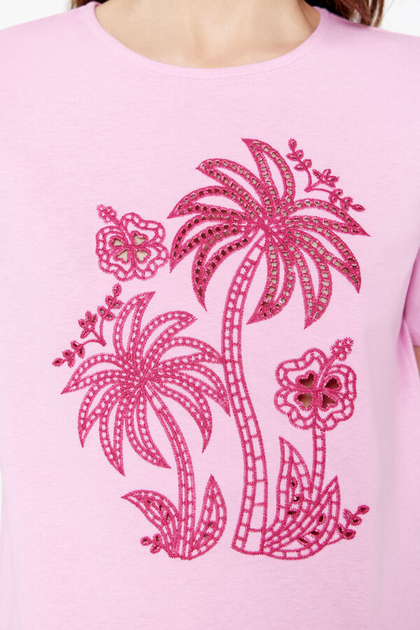 Cortefiel Camiseta bordado Lila