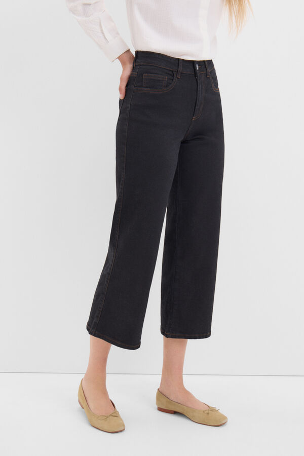 Cortefiel Pantalones vaqueros Palazzo Crop Negro
