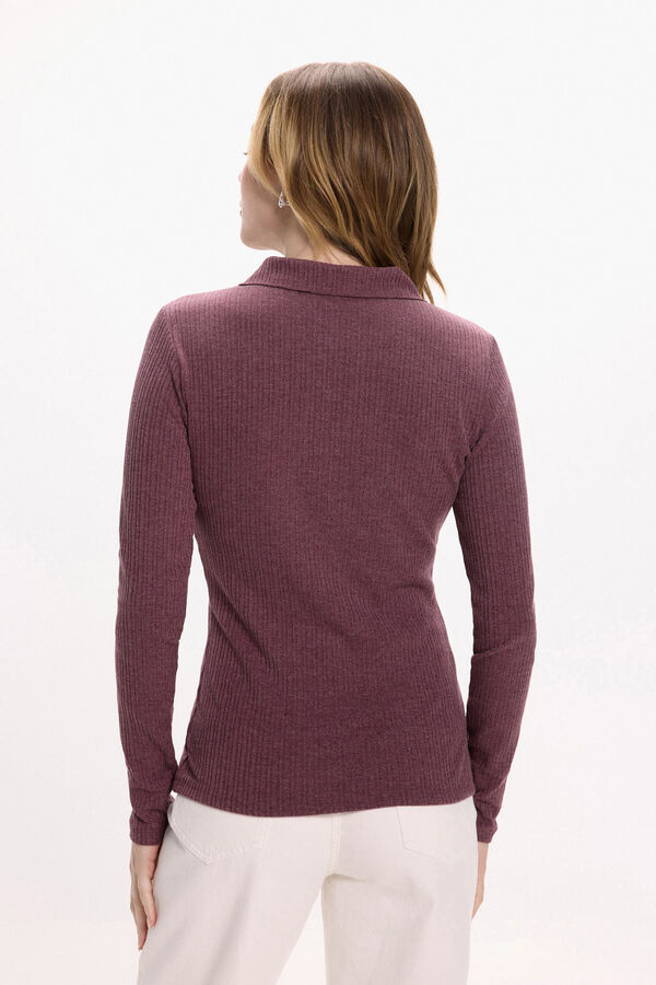 Vila Top de manga larga con cuello polo Rosa