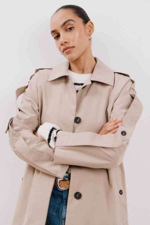 Cortefiel Trench coat longo repelente &agrave; &aacute;gua Castanho