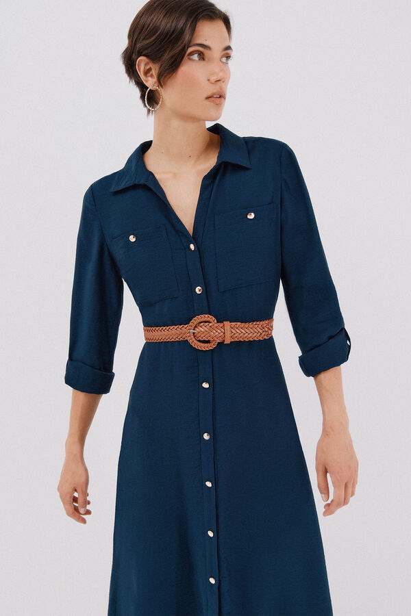 Cortefiel Vestido camisero cintur&oacute;n Azul marino