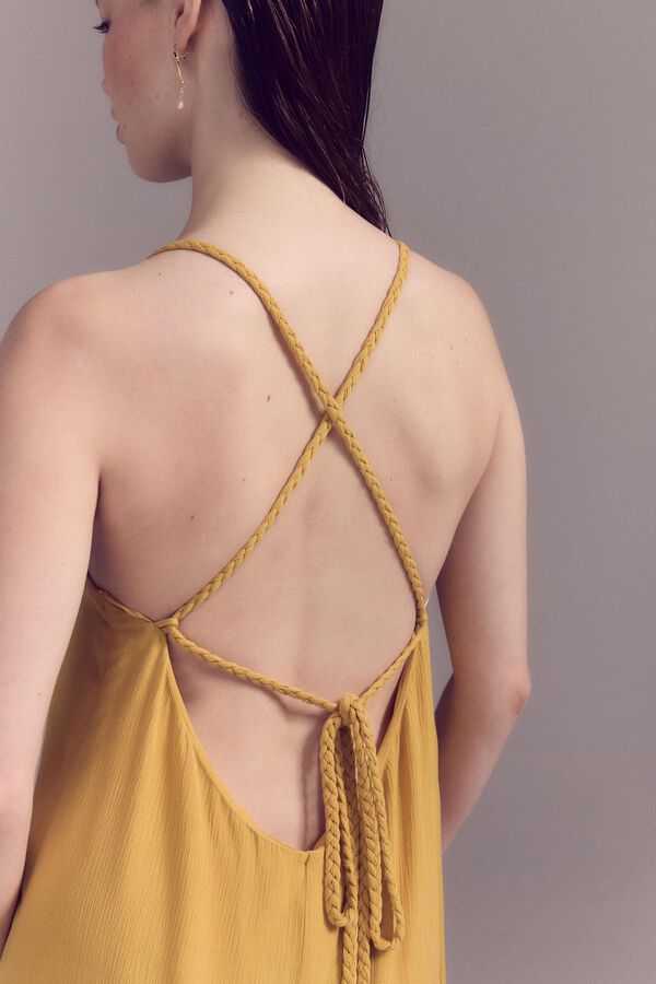 Slowlove Vestido plisado tirante multiposici&oacute;n Dorado