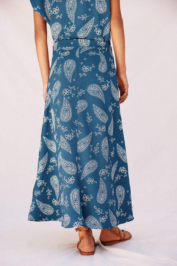 Cortefiel Falda midi evasé estampada Azul oscuro