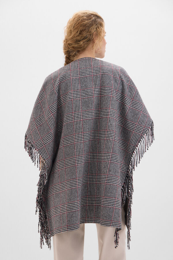 Cortefiel Abrigo capa con flecos Estampado blanco