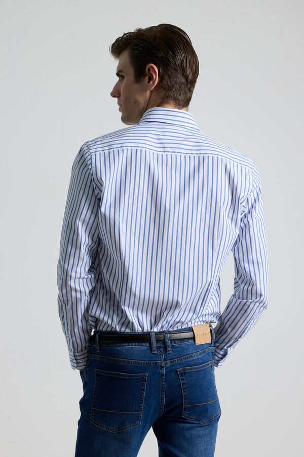 PuroEGO Camisa casual de algod&atilde;o riscas Azul