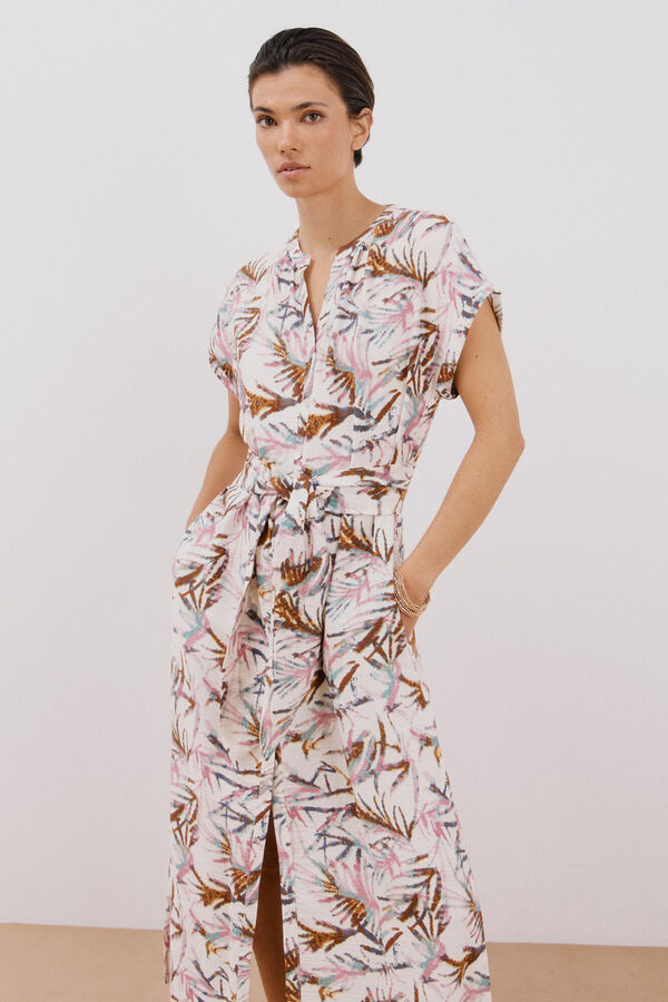 Cortefiel Vestido longo com cinto Impress&atilde;o