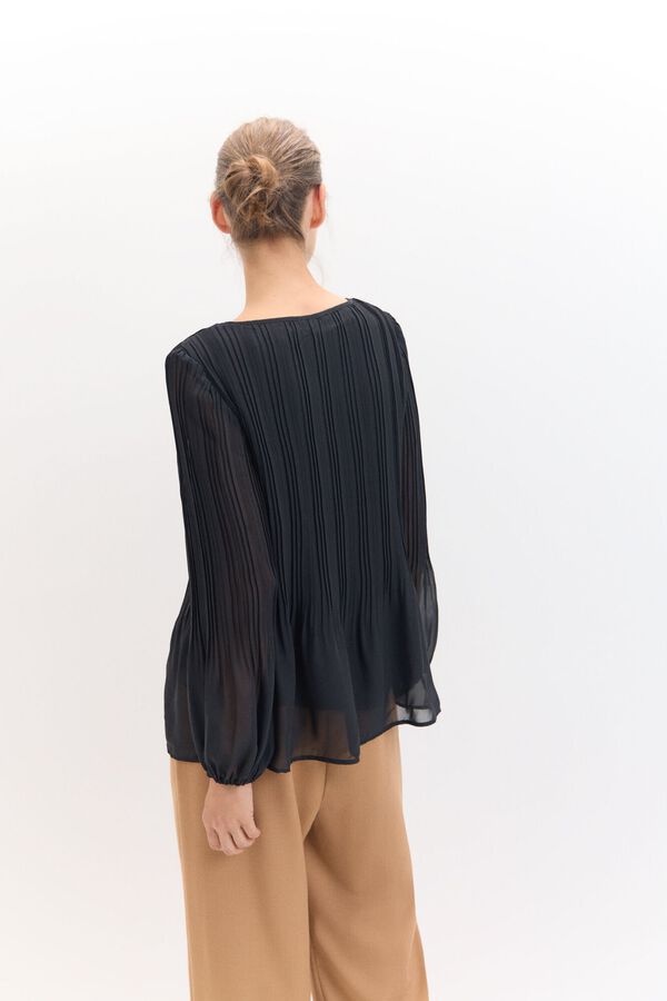 Cortefiel Blusa plisada combinada Negro