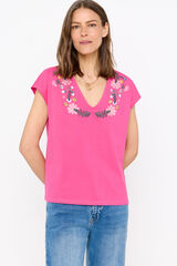 Cortefiel Camiseta bordado flores Rosa