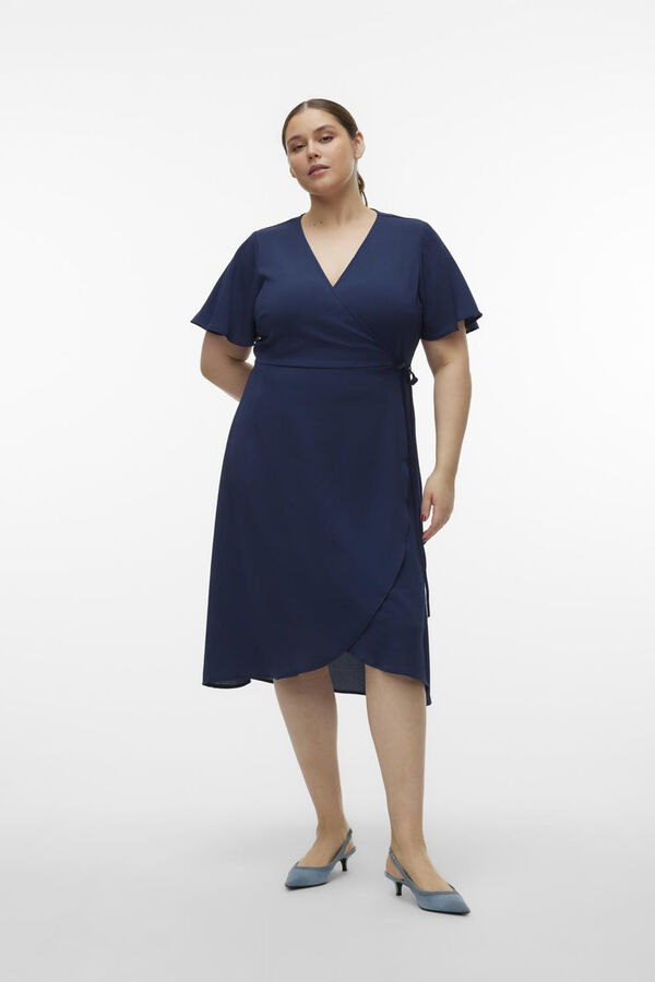 Vero Moda Curve Vestido corto cruzado talla grande Azul marino