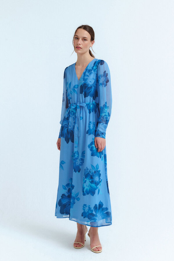 Vila Vestido midi de manga larga Azul