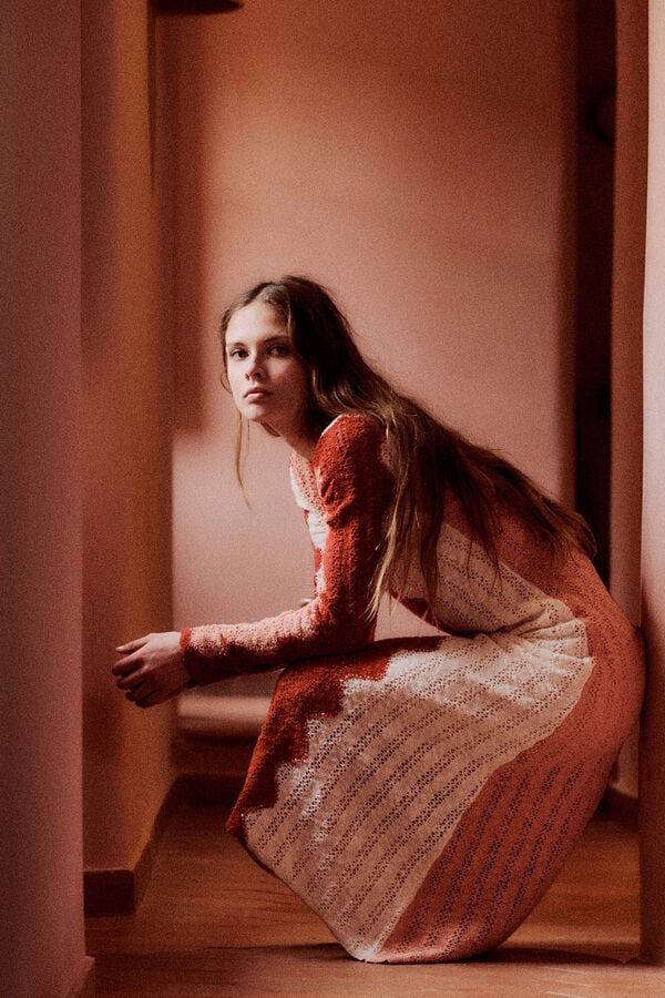 Slowlove Vestido punto multicolor Marfil