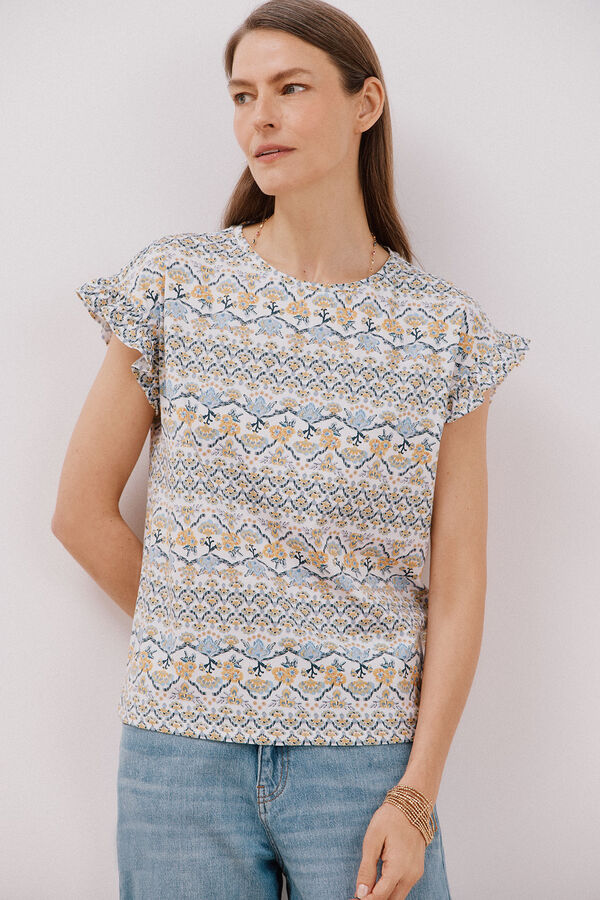 Cortefiel Camiseta básica volante Estampado beige