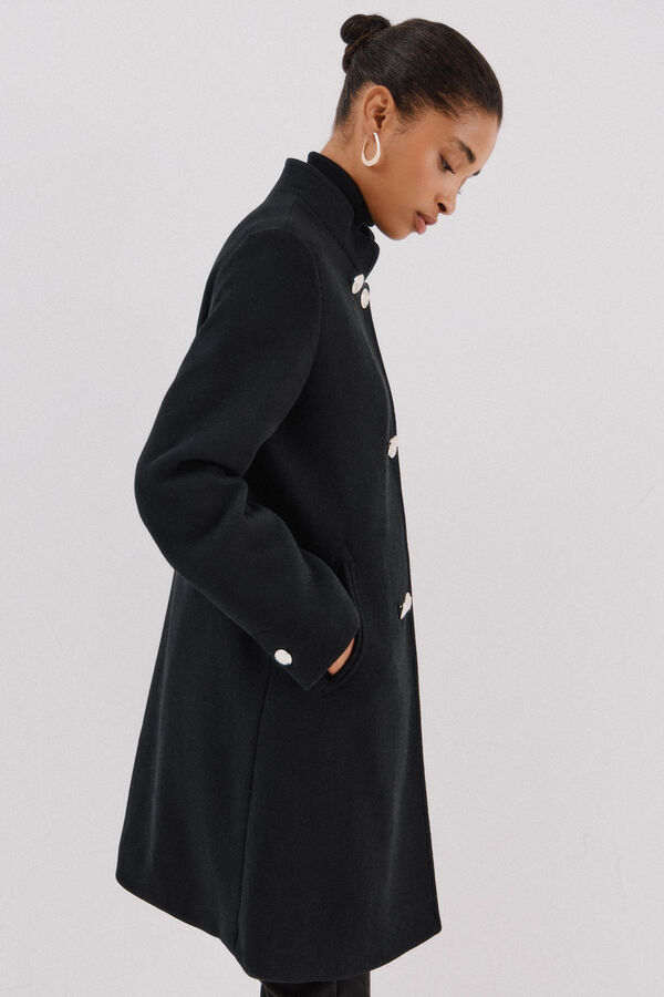 Cortefiel Abrigo doble cruce bot&oacute;n dorado Negro