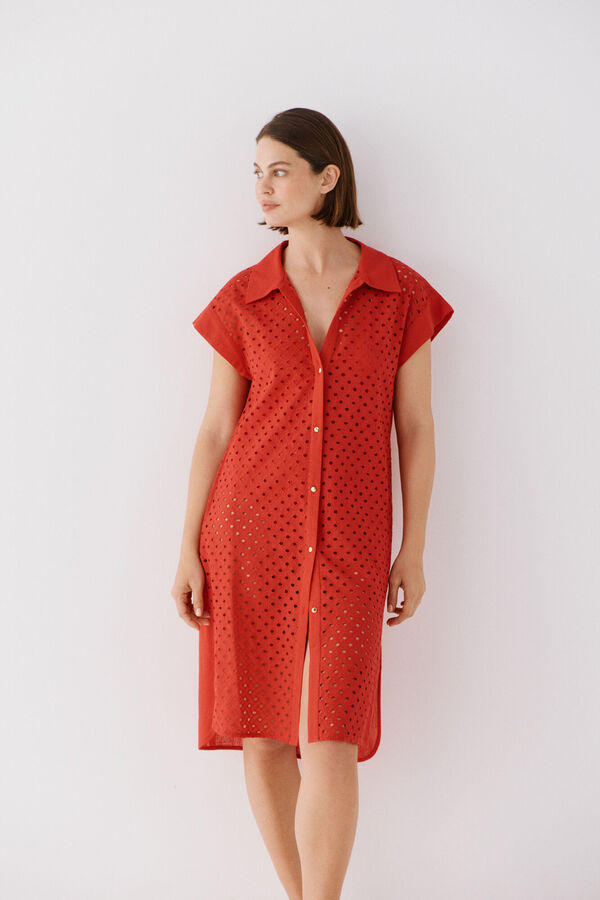 Cortefiel Caft&aacute;n camisa largo Rojo