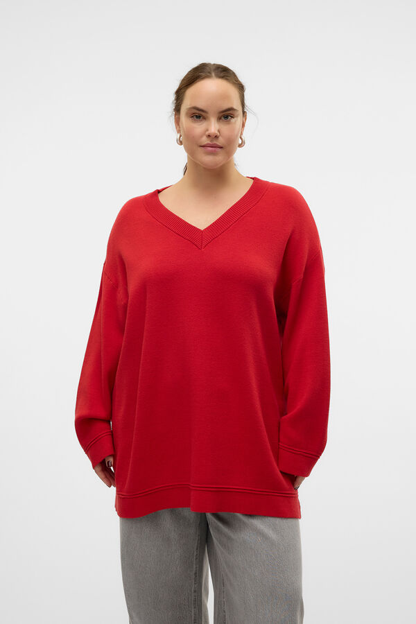 Vero Moda Curve Jersey cuello pico talla grande Rojo