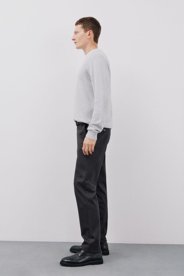 Cortefiel Suéter leve de algodão com gola redonda Cinzento