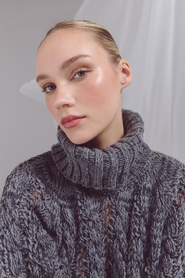 Slowlove Su&eacute;ter de malha gola em malha perfurada Cinzento