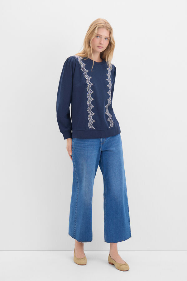 Cortefiel Sudadera bordada Azul marino