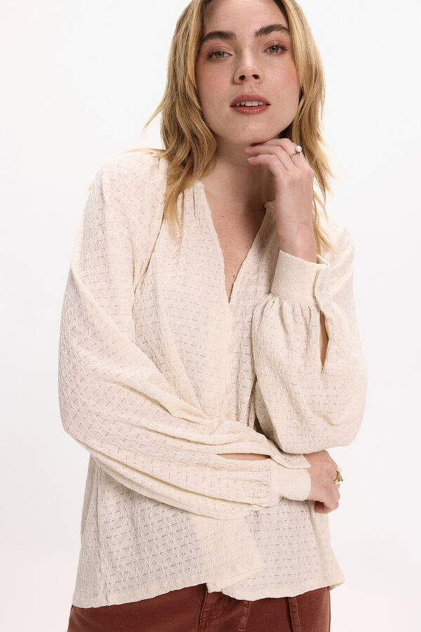 Vila Blusa de manga larga con cuello mao Beige