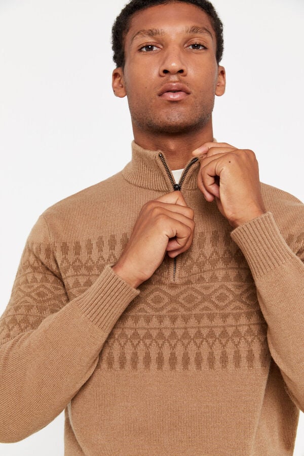 Cortefiel Camisola natal l&atilde; fecho-&eacute;clair Tostado