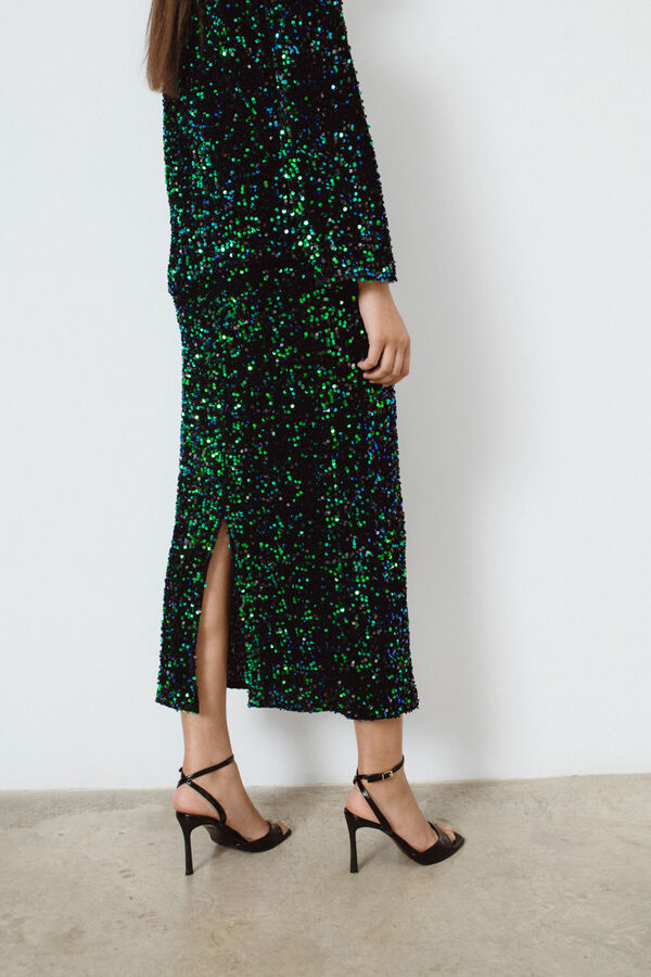 Vila Top de manga comprida de lantejoulas Preto