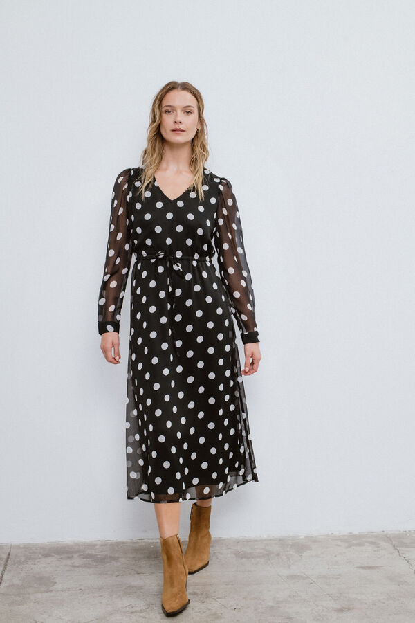 Vila Vestido midi bolinhas Preto
