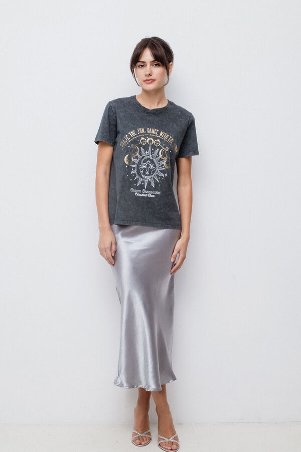 Vila Falda midi sat&eacute;n plateada Gris