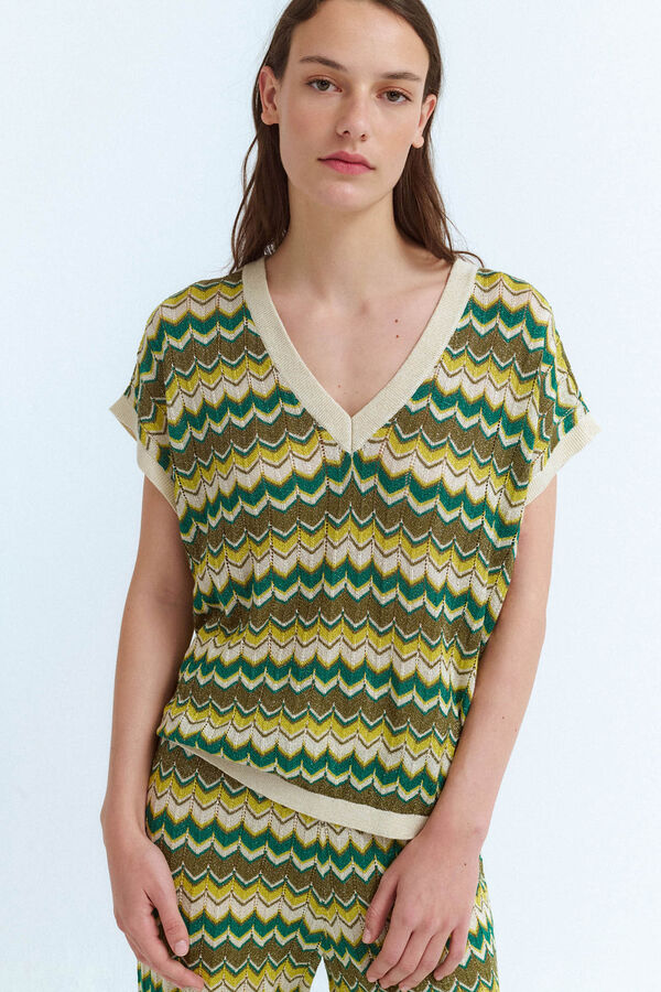 Vila Top de malha Pointelle com lurex Verde