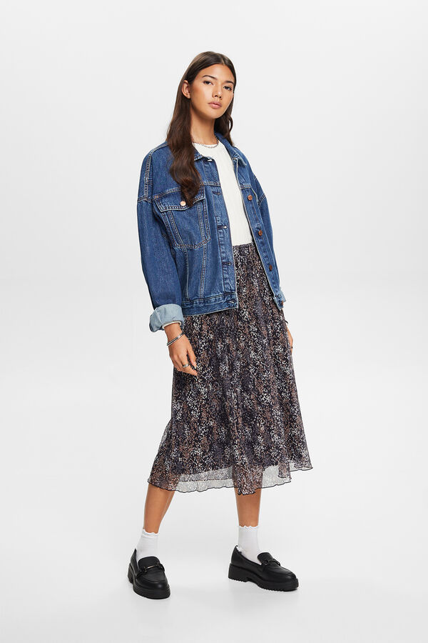Esprit Falda midi plisada con estampado floral Estampado gris
