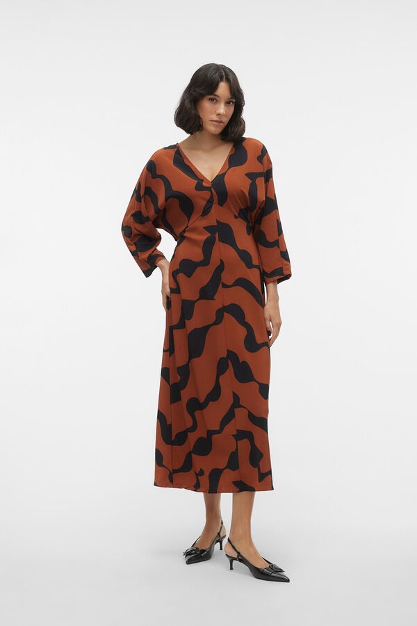 Vero Moda Vestido midi manga 3/4 y cuello pico Negro