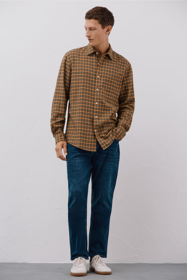 Cortefiel Camisa xadrez tencel Amarelo