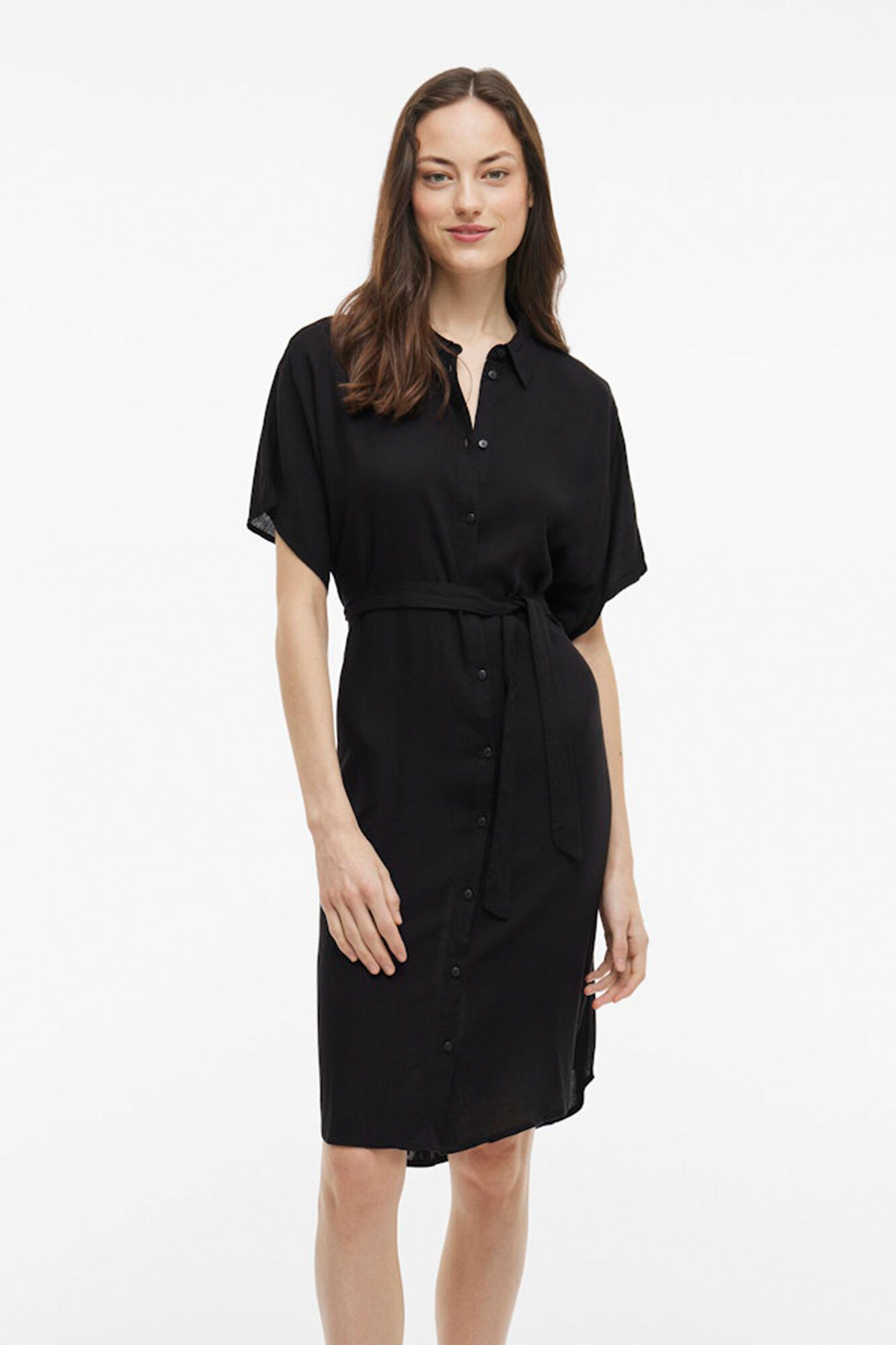 Vila Vestido camisa midi de viscose e linho