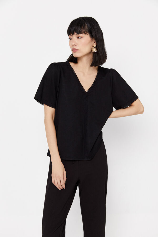 Cortefiel Blusa conforto rendilhados Preto