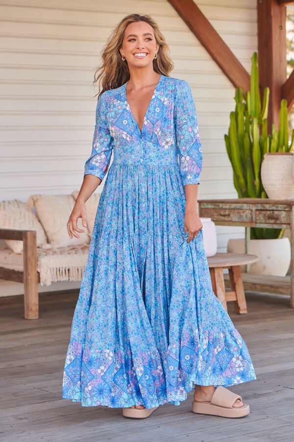 Jaase Vestido con escote en V Estampado azul