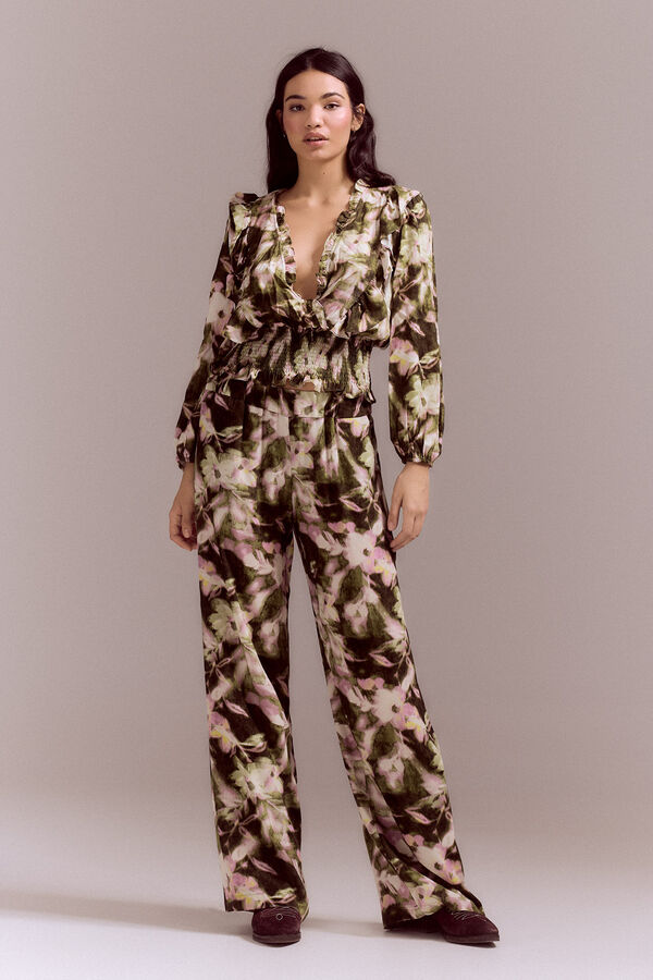 Slowlove Pantal&oacute;n largo fluido Estampado verde