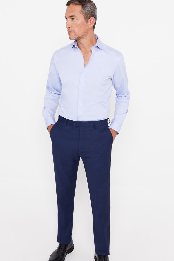 Cortefiel Camisa vestir lisa pinpoint facil plancha classic fit Azul