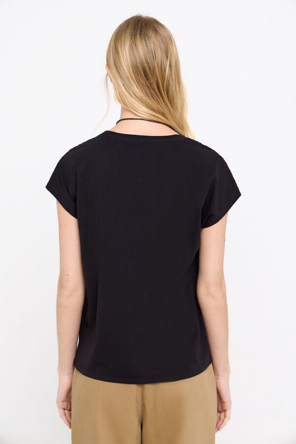 Cortefiel T-shirt b&aacute;sica renda Preto