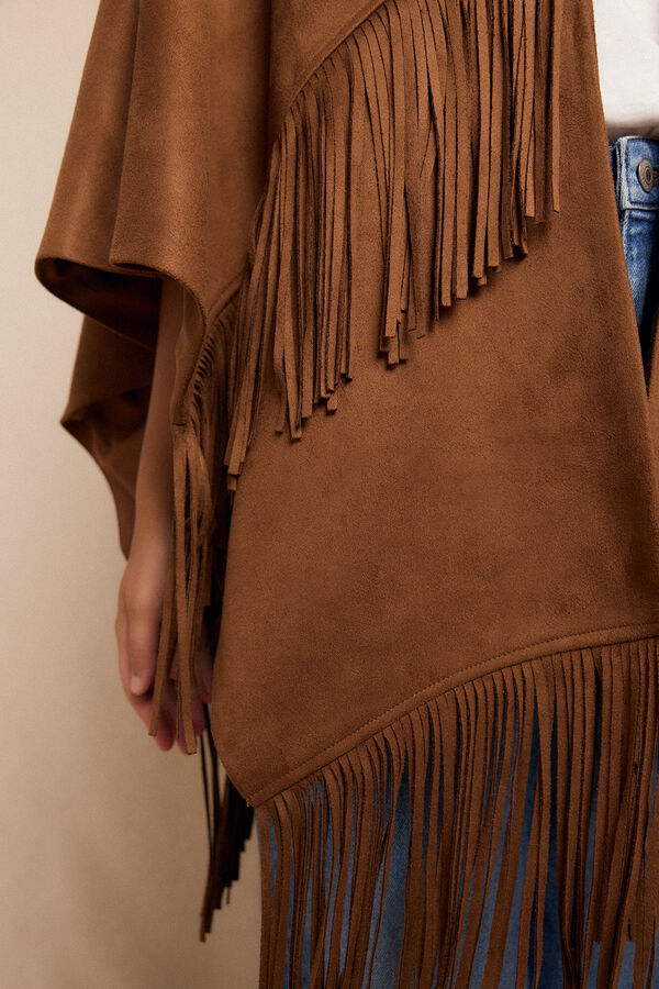 Slowlove Poncho capa efecto piel Beige