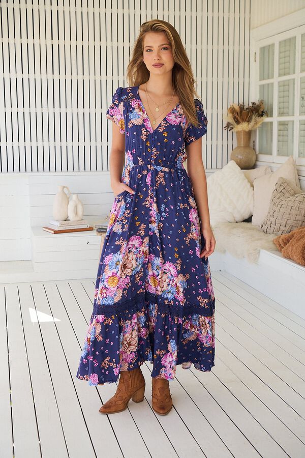 Jaase Vestido comprido Carmen Azul
