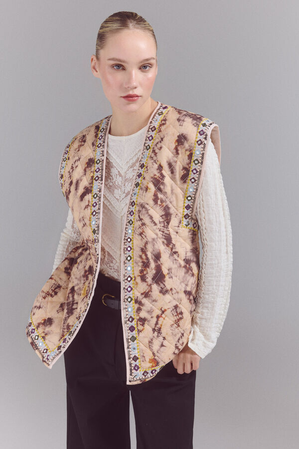 Slowlove Chaleco acolchado con detalles bordados Estampado blanco