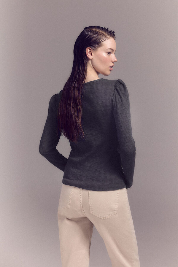 Slowlove Top con escote de blonda Gris