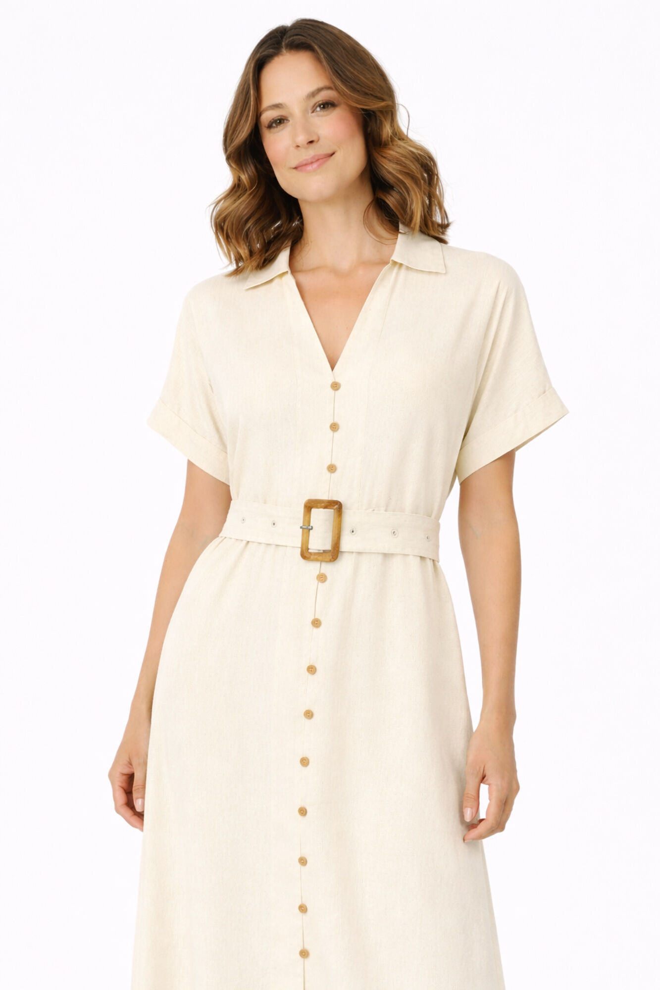 Vila Vestido midi camisero de lino