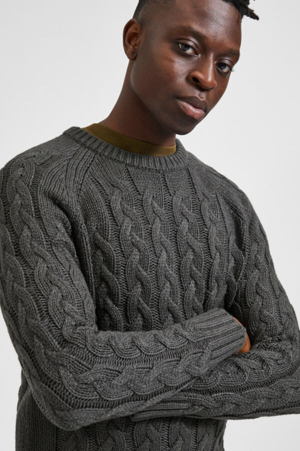 Selected Jersey trenzado cuello redondo Gris