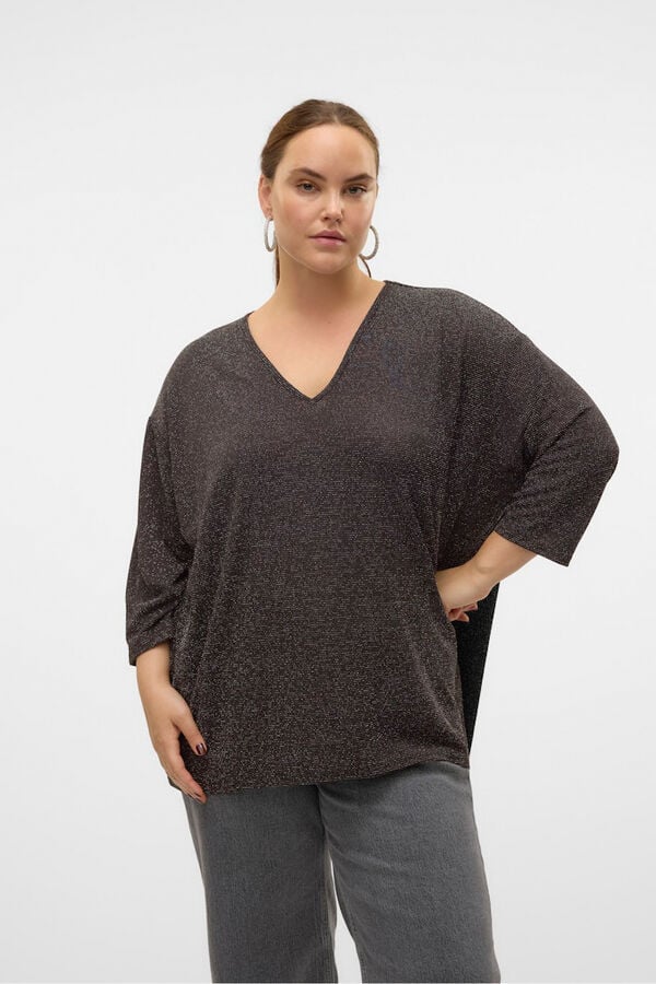 Vero Moda Curve Jersey cuello pico l&uacute;rex talla grande Marr&oacute;n oscuro