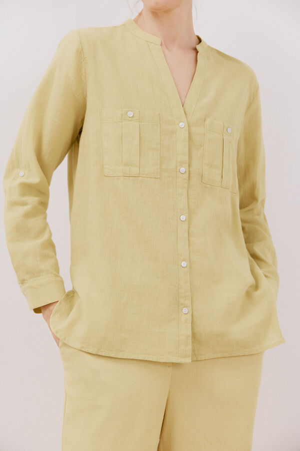 Cortefiel Camisa de linho Amarelo