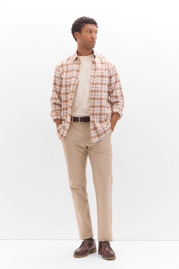 Cortefiel Camisa twill xadrez Castanho