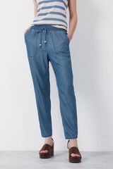 Cortefiel Pantalones Fluidos Tencel Azul