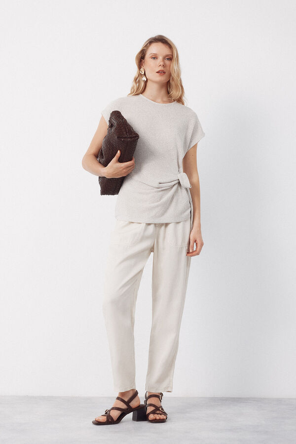 Cortefiel Pantalones Fluidos Tencel Beige