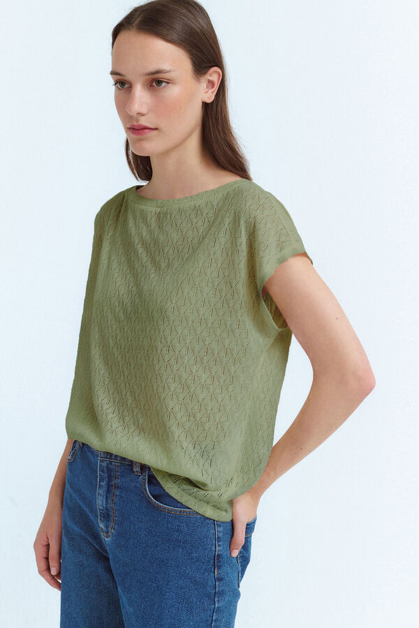 Vila Top manga corta punto pointelle Verde